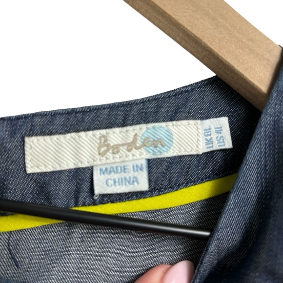 Boden Verity Chambray Denim Shift Dress, Size 4L, Neon Back Exposed Zipper - Picture 2 of 9